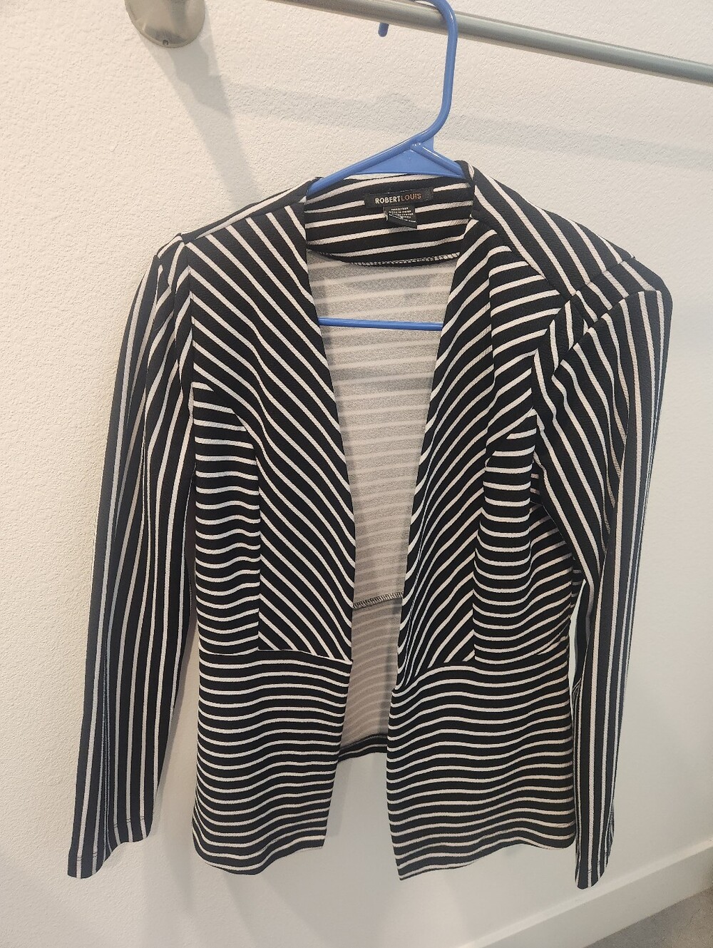 Robert Louis Black & White Striped Business Casual Blaser